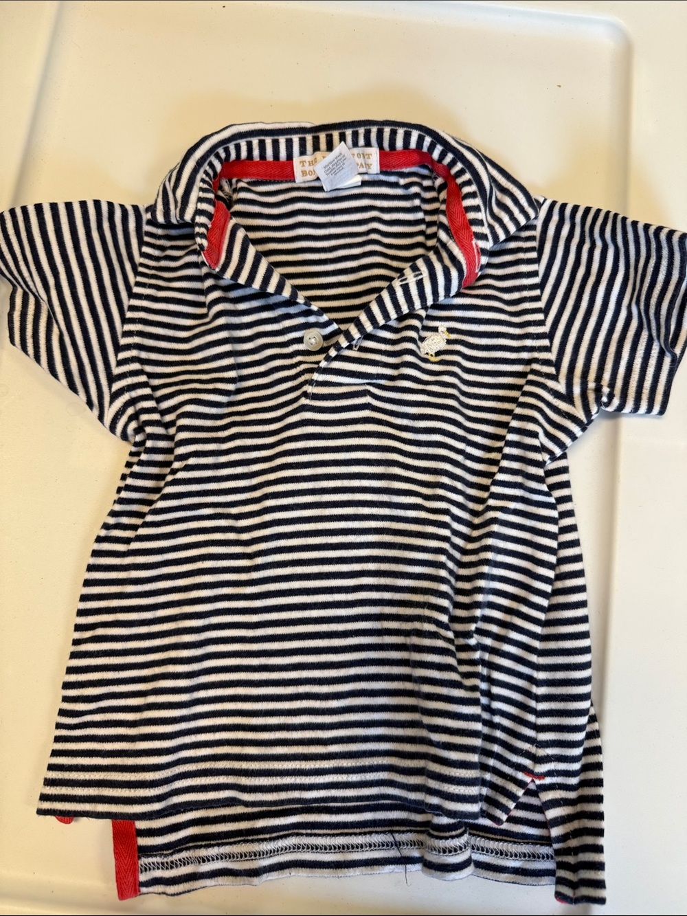 Beaufort Bonnet Company Striped Navy & White Polo Top with Red Trim
